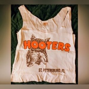 Authentic VTG Hooters White and Orange Crop Tank Top